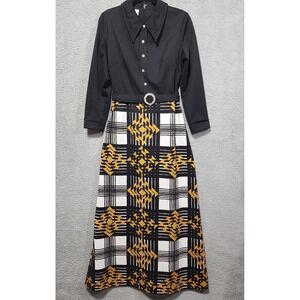Puritan Forever Young Retro 70's Maxi Dress Black Gold Zipper Size Small‎